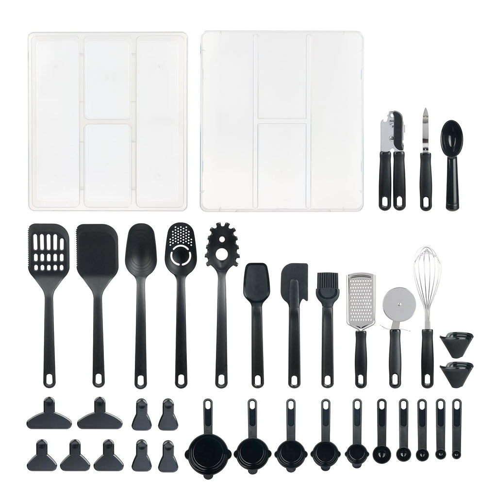 Non-Stick Safe 36 Piece Kitchen Gadget Set with Kitchen Cooking Utensils, and Drawer Organizer, Black - Premium Stainless Steel Cooking Utensil for Non-Stick Pots - Default Title