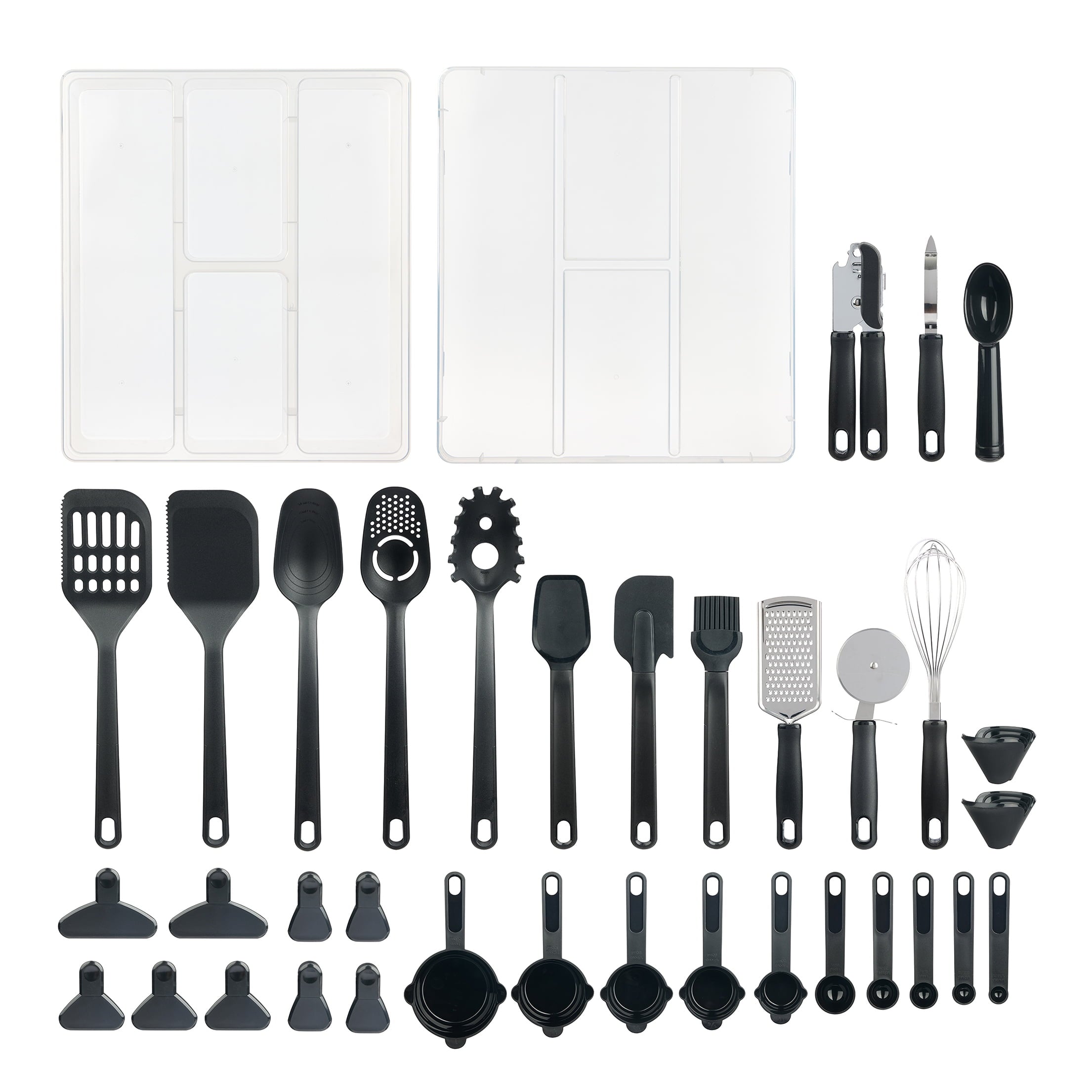 Non-Stick Safe 36 Piece Kitchen Gadget Set with Kitchen Cooking Utensils, and Drawer Organizer, Black - Premium Stainless Steel Cooking Utensil for Non-Stick Pots - Default Title