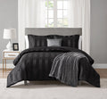 Luxurious Quilted Rich Black 5 Piece Damask Stripe Comforter Set, King, Adult, Unisex - Luxurious Quilted Duvet Cover Set - Default Title