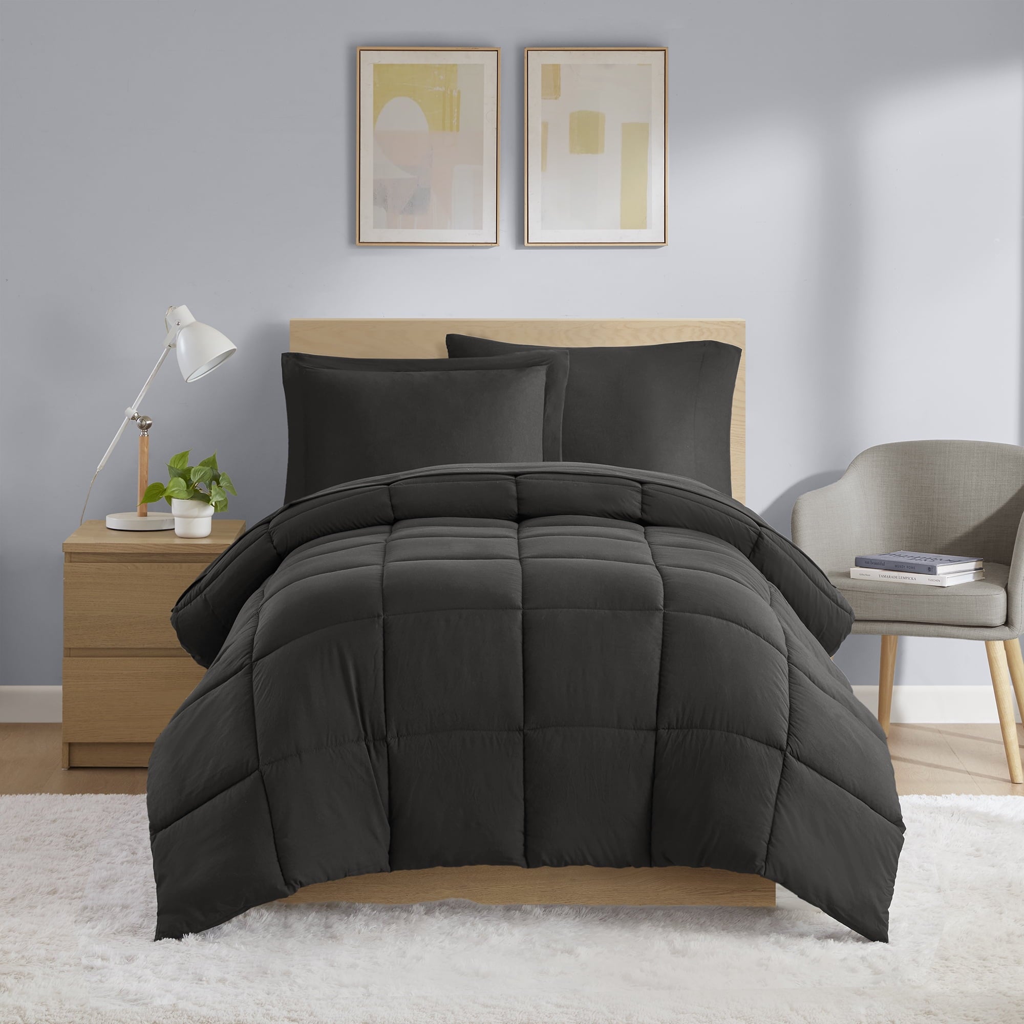 Hypoallergenic Cloud All in One Down Alt Reversible Comforter and Sheet set- 5 Piece, Twin, Black - Cloud-Like Soft Lightweight Bed Comforter - Default Title