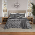 All-Season Full/Queen Comforter Set, All-Season, 5-Piece, Grey Jacquard Damask - Luxurious Quilted Duvet Cover Set - Default Title