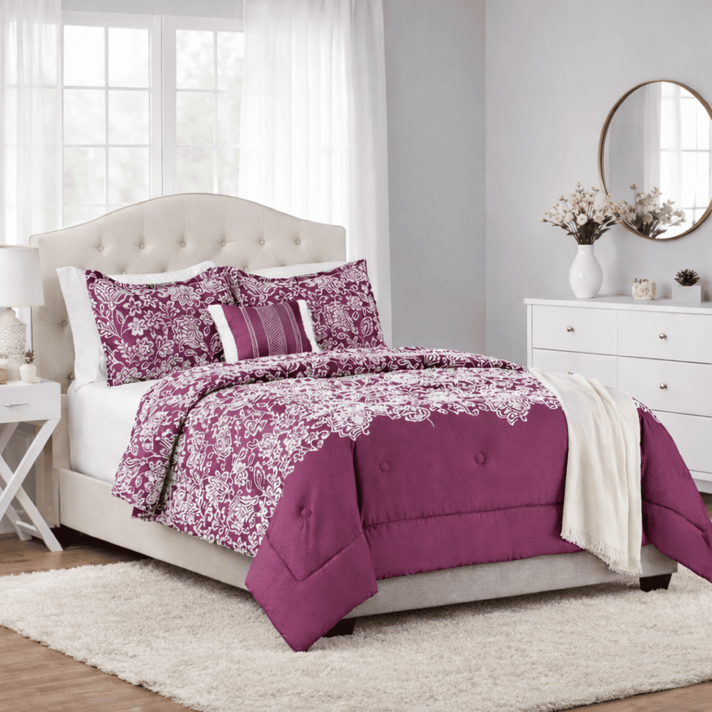 Hypoallergenic Cloud 5-Piece Jacquard Comforter Set with Decor Pillow and Throw Purple Flocking Embroidery Bedding Set, Full/Queen - Cloud-Like Soft Lightweight Bed Comforter - Default Title