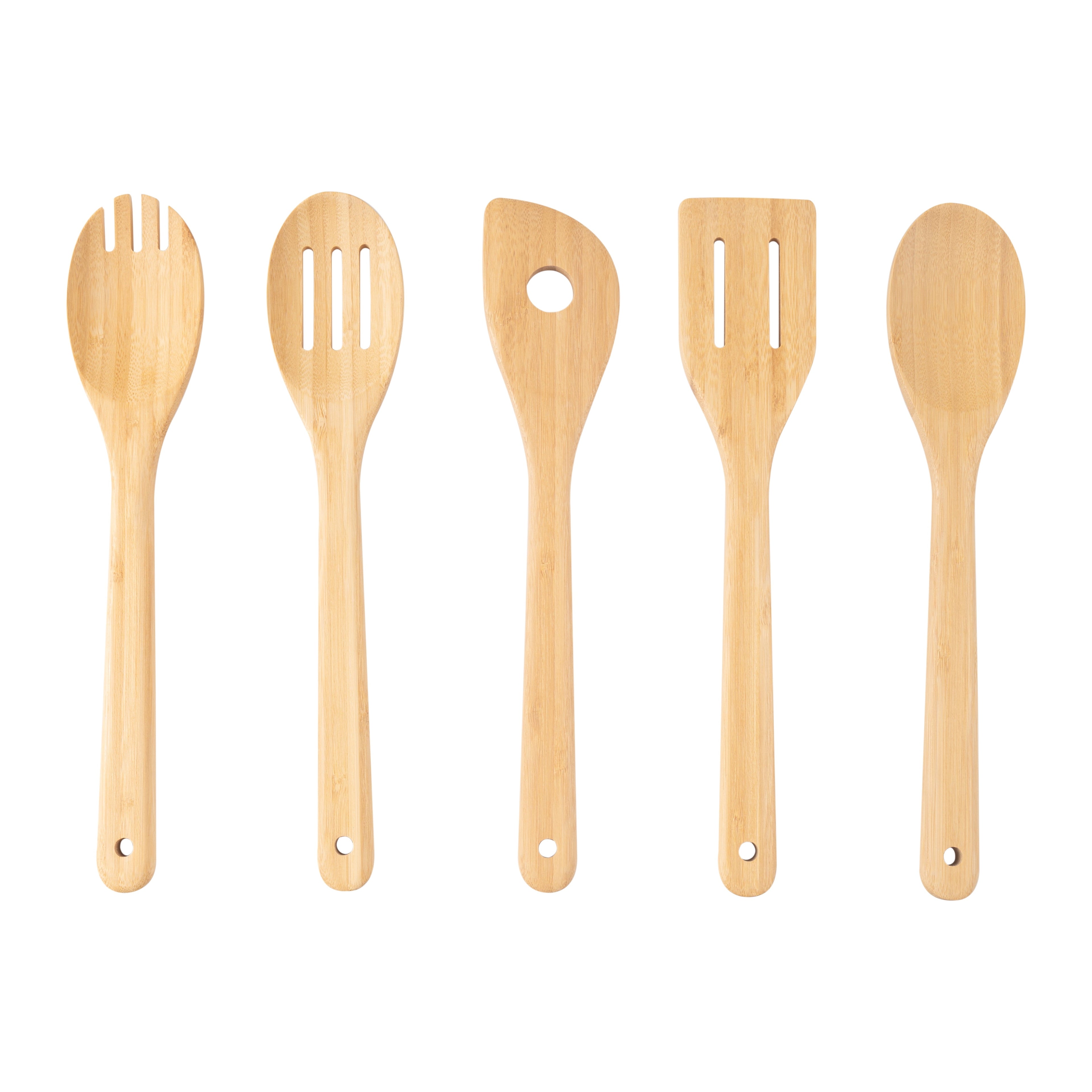 Non-Stick Safe 5pk Bamboo Spoons for Cooking, Kitchen Essential Tools Set - Durable Turner & Ladle Utensil Set for Home Chefs - Default Title