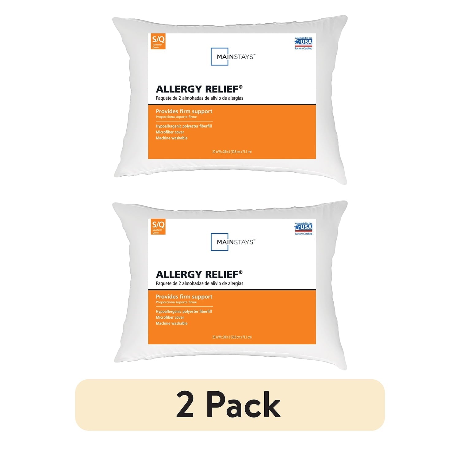 Hotel Collection Allergy Relief Bed Pillows, Standard/Queen - Firm Support, Back and Side Sleeper (2 Count) - Hotel Quality Plush Sleeping Pillows - Default Title
