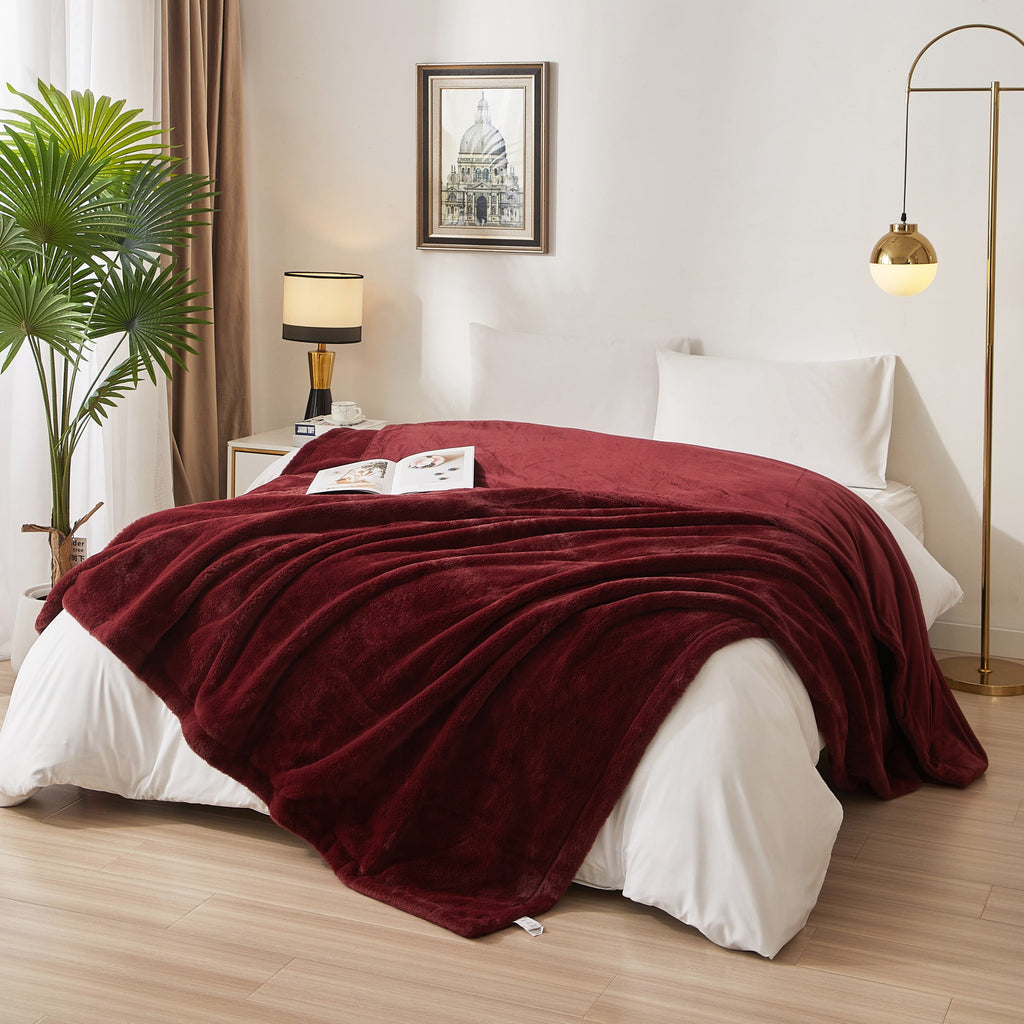 Super Soft Flannel Cozy Faux Fur Super Soft luxury Blanket, Full/Queen, Luscious Merlot - Luxury Knitted Decorative Throw Blanket with Fringes - Default Title