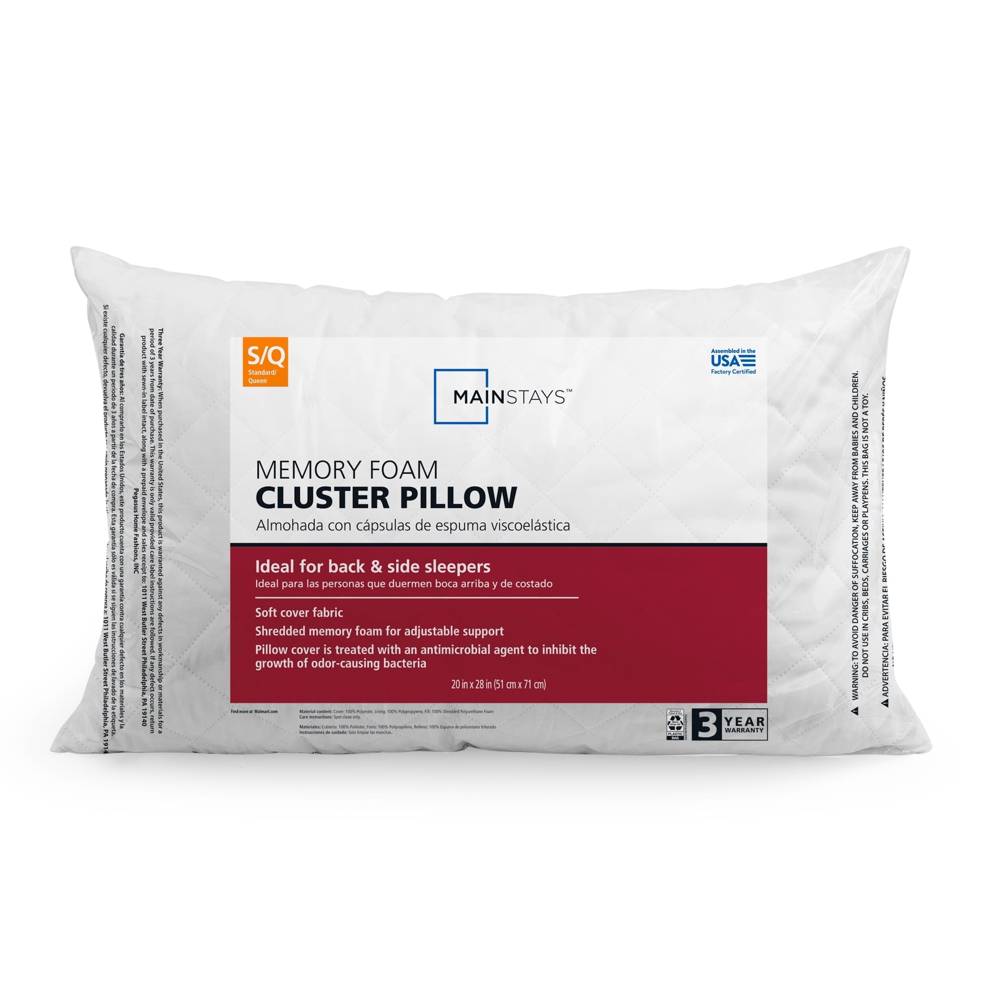 Decorative Plump Memory Foam Cluster Bed Pillow, Standard Queen - Orthopedic Shredded Foam Bed Pillow Set - Default Title