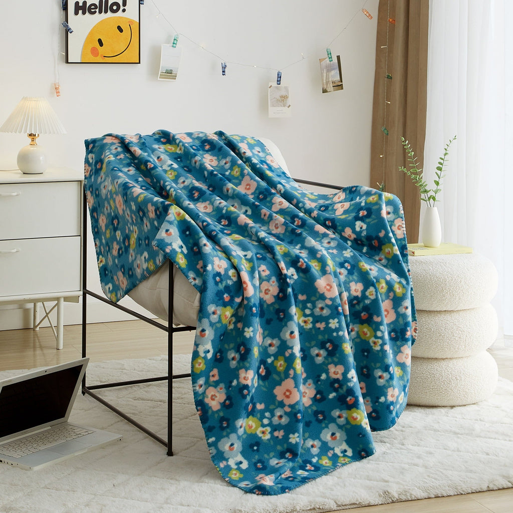 Super Soft Flannel Cozy Fleece Throw Blanket Delightful Floral 50" x 60", All Ages - Luxury Knitted Decorative Throw Blanket with Fringes - Default Title