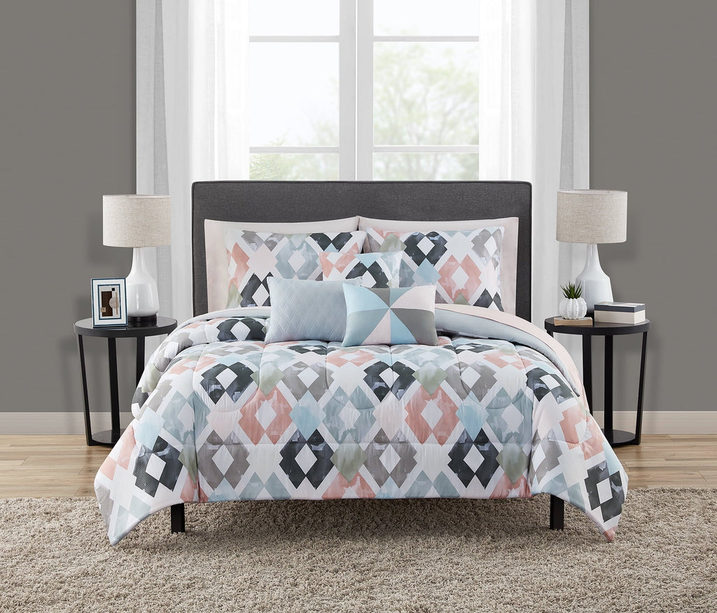 All-Season Reversible Marble Diamond 8-Piece Bed in a Bag Bedding Set, Twin/Twin XL - Hypoallergenic Ultra-Fluffy Quilt for Winter - Default Title