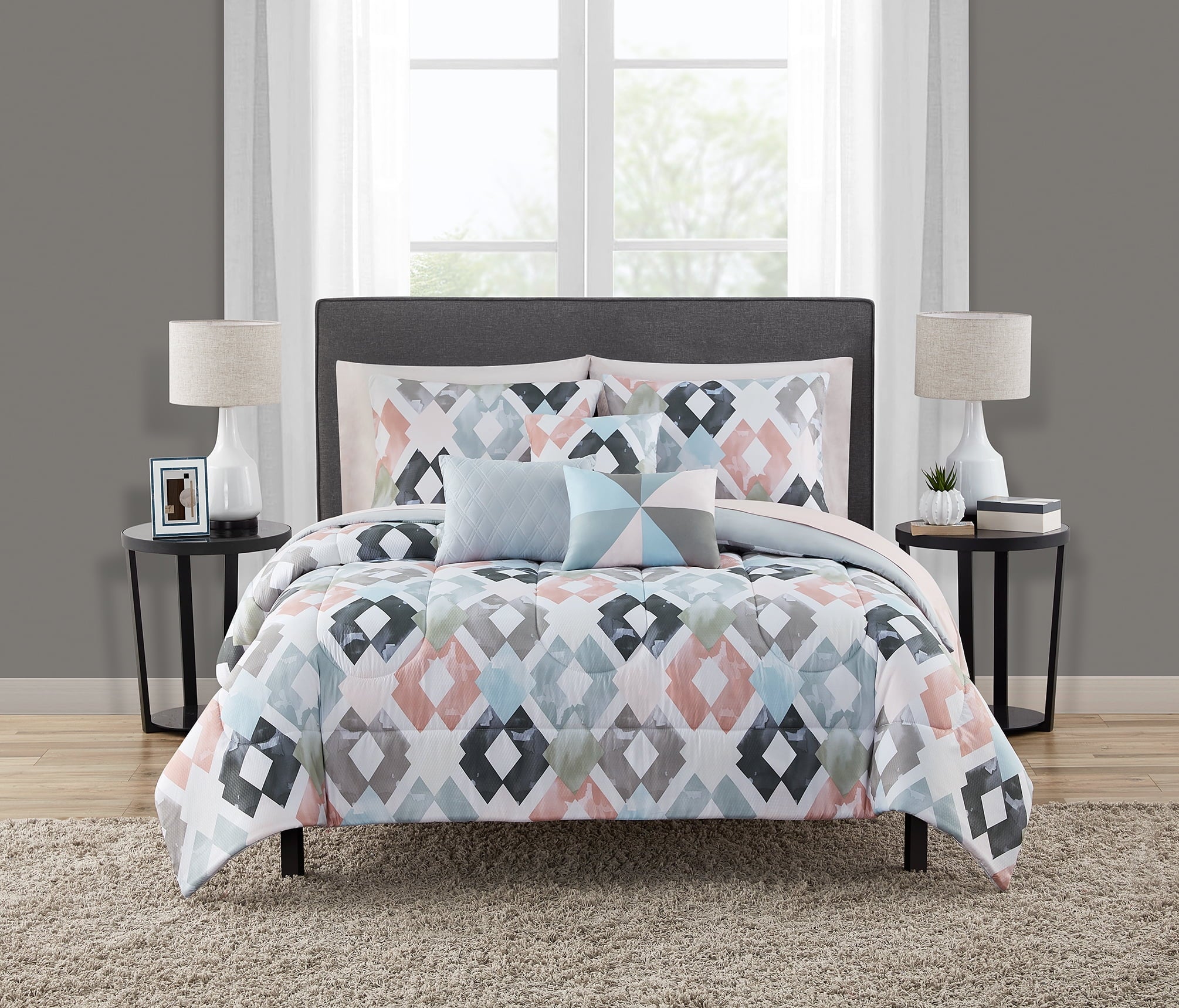 All-Season Reversible Marble Diamond 8-Piece Bed in a Bag Bedding Set, Twin/Twin XL - Hypoallergenic Ultra-Fluffy Quilt for Winter - Default Title
