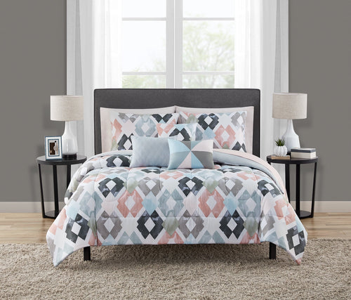All-Season Reversible Marble Diamond 8-Piece Bed in a Bag Bedding Set, Twin/Twin XL - Hypoallergenic Ultra-Fluffy Quilt for Winter - Default Title