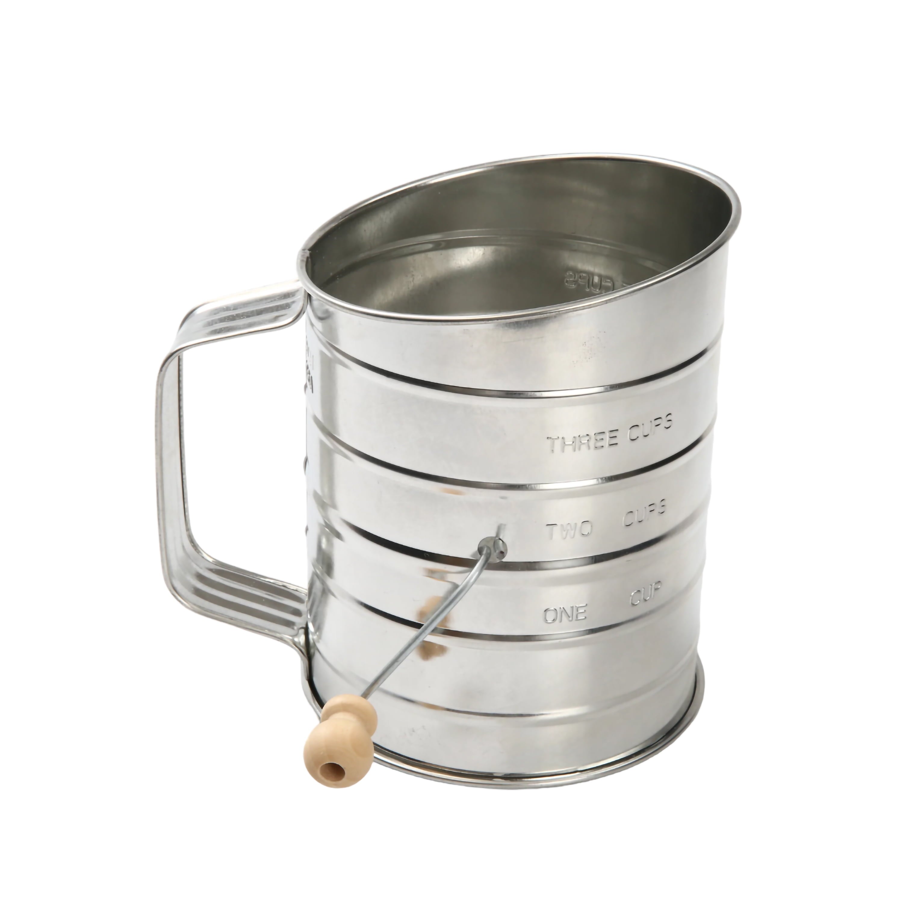 Ergonomic Manual Stainless Steel 3 Cup Flour Hand-Crank Sifter with Beechwood Handle Silver - Innovative Kitchen Helper for Modern Cooking - Default Title