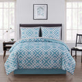 Fluffy Down Alternative Teal Geometric 6 Piece Bed in a Bag Comforter Set with Sheets, Twin/Twin-XL - Luxurious Quilted Duvet Cover Set - Default Title