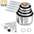 Heat-Resistant Measuring Cups and Spoons Set of 10, 5 Stainless Steel Cups and 5 Spoons for Kitchen Cooking Baking - Heat-Resistant Silicone Cooking Spatula Turner - Default Title