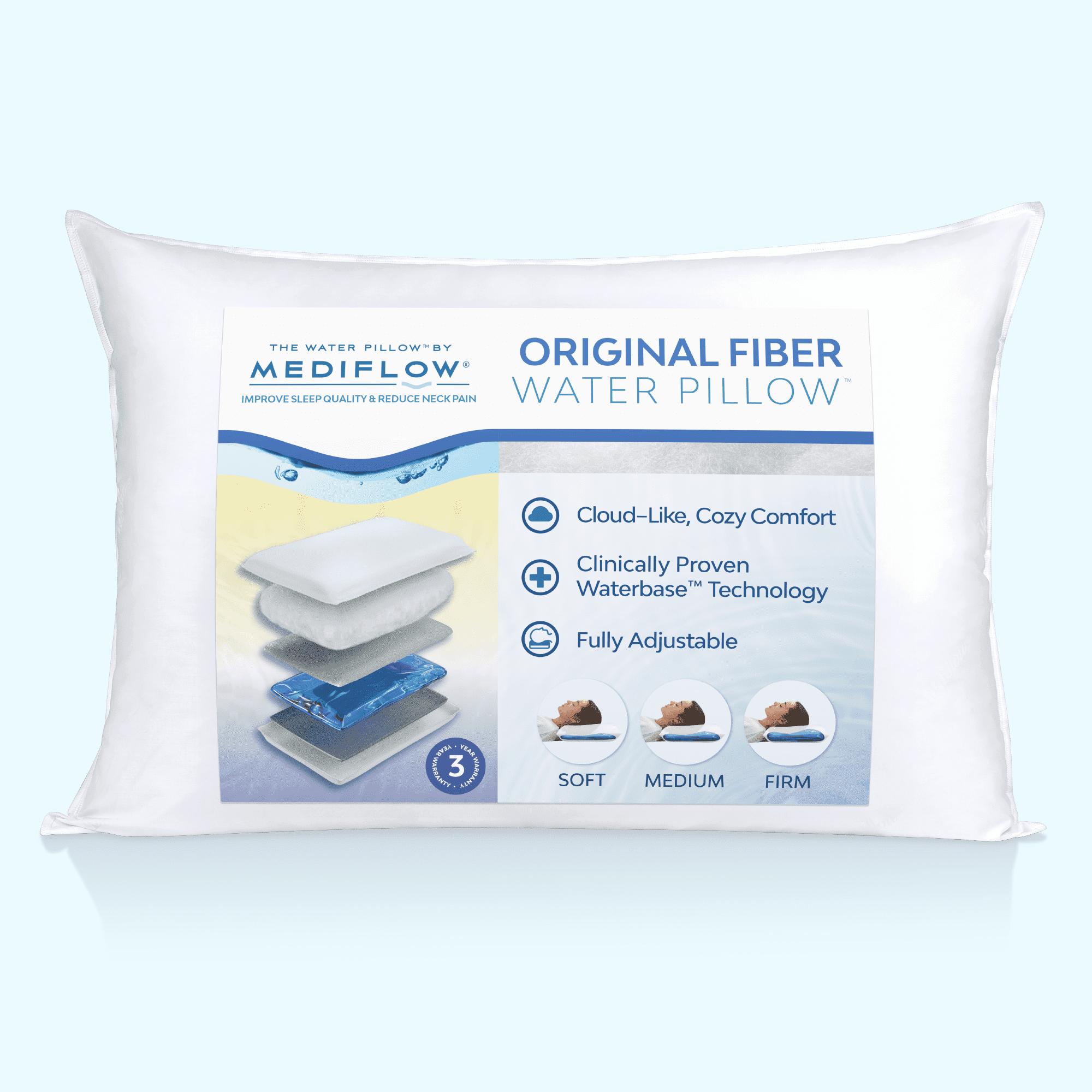 Ergonomic Memory Foam Fiber Water Pillow: Adjustable Pillow for Neck Pain Relief, Pillow for Side, Back, and Stomach Sleepers, The Original... - Ergonomic Memory Foam Pillow for Neck Pain Support - Default Title