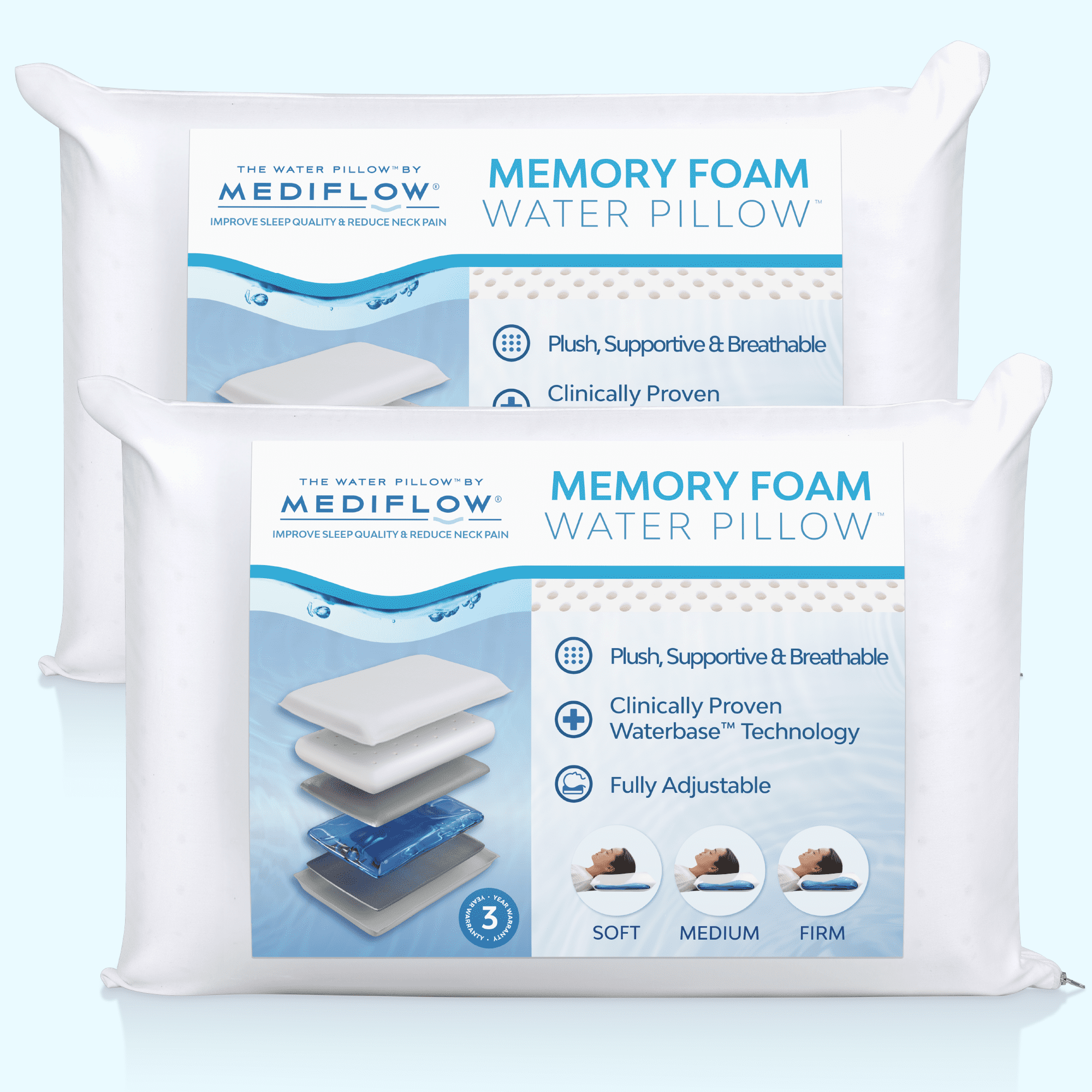 Orthopedic Support Memory Foam Water Pillow - Adjustable Pillow for Neck Pain Relief, Pillow for Side, Back, and Stomach Sleepers, The O... - Orthopedic Shredded Foam Bed Pillow Set - Default Title