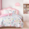 Fluffy Down Alternative Full/Queen Size Comforter Sets, 4-Piece Kids Bedding Set for Girls, Butterfly Floral Comforter Bed Set, White/Pink - Luxurious Quilted Duvet Cover Set - Default Title