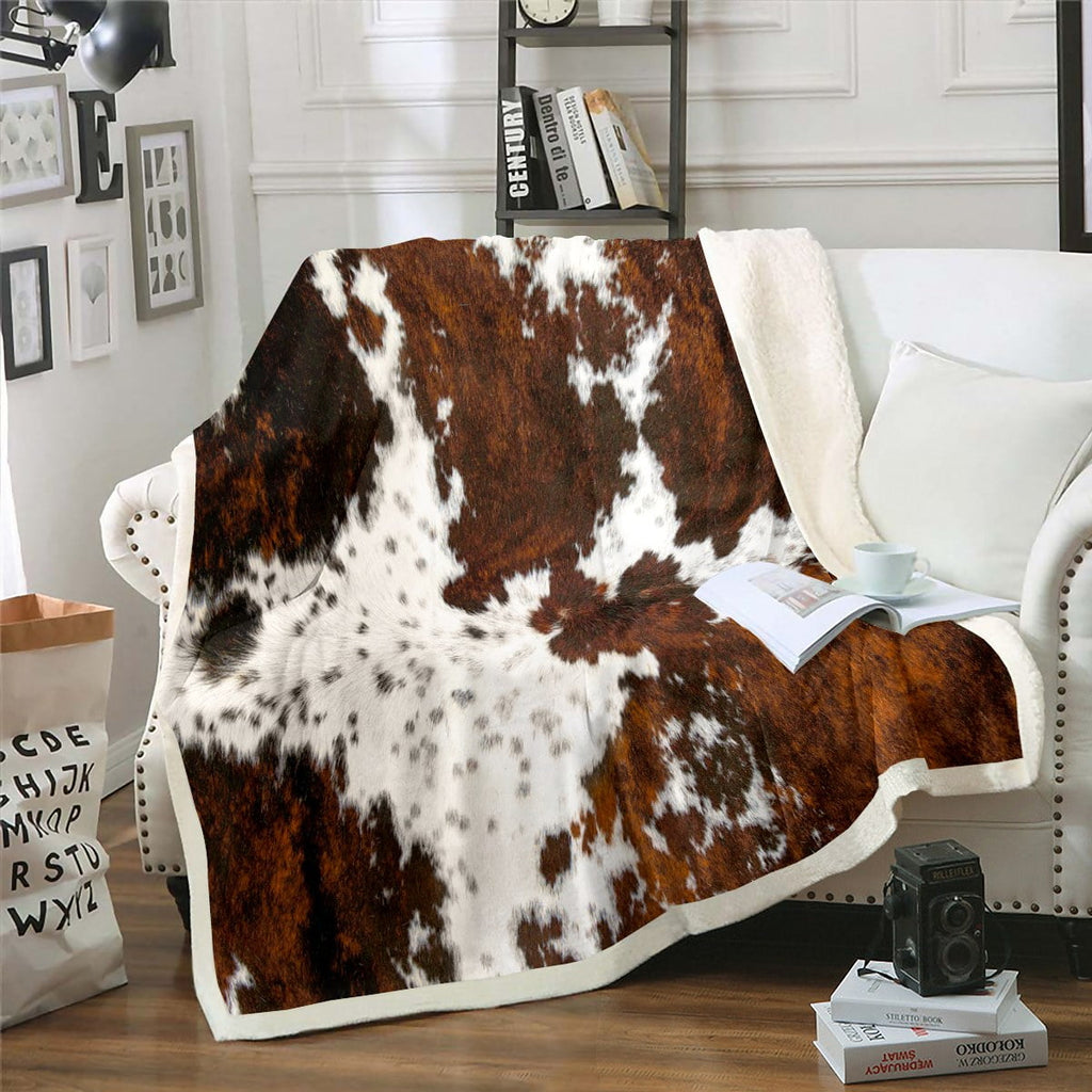 Super Soft Flannel Milk Cow Print Throw Blanket for Bed Chair,Black Brown Cowhide Fleece Blanket 50"x60",Farmhouse Rustic Animal Skin We... - Lightweight Plush Warm Blanket for All Seasons - Default Title
