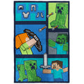 Reversible Sherpa Minecraft Kids Twin/Full Blanket, 62 x 90, Microfiber, Green and Blue - Luxury Knitted Decorative Throw Blanket with Fringes - Default Title