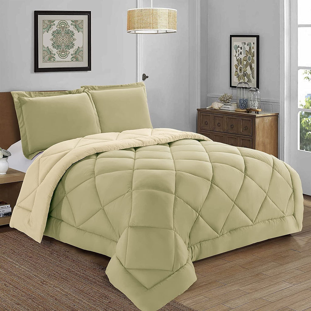 All-Season 3-Piece Comforter Set - Reversible, Box Stitched Down Alternative, King/California King, All Season Suitable, Sage/Cream - All-Season Down Alternative Comforter Insert - Default Title
