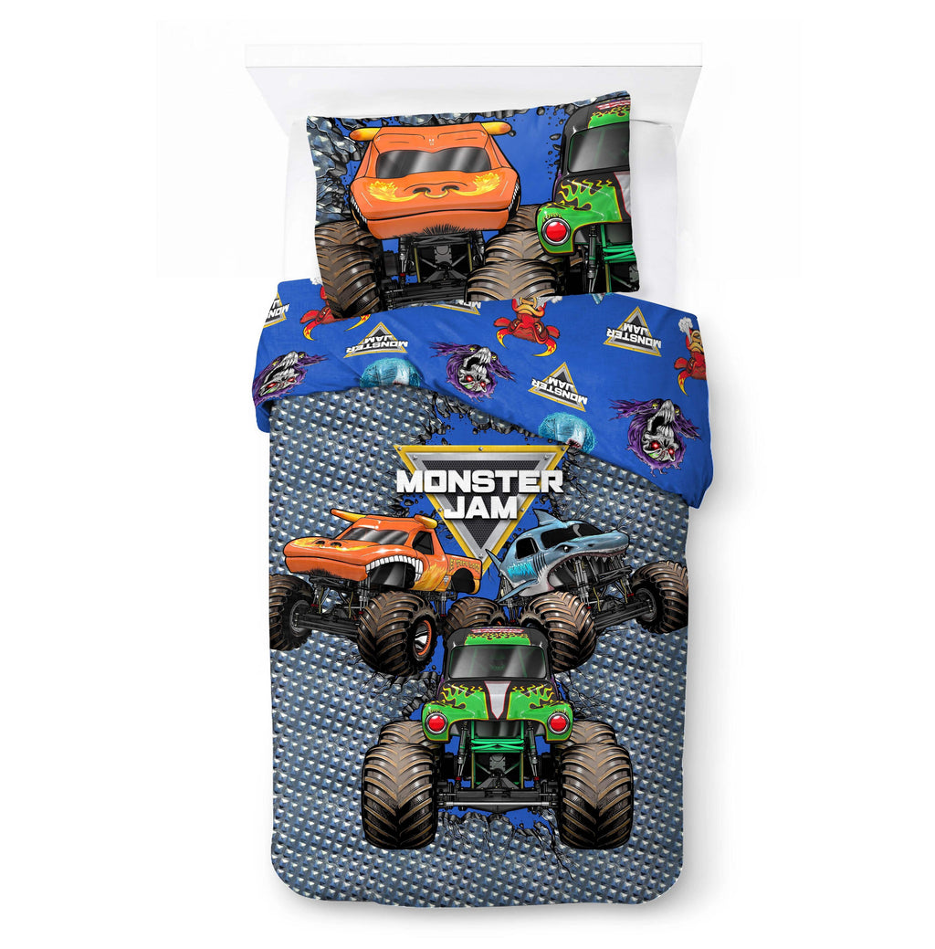 Hypoallergenic Cloud Monster Jam Smash & Mash Kids Multicolor 2 Piece Reversible Comforter and Pillowcase Bedding Set, Twin/Full - All-Season Down Alternative Comforter Insert - Default Title