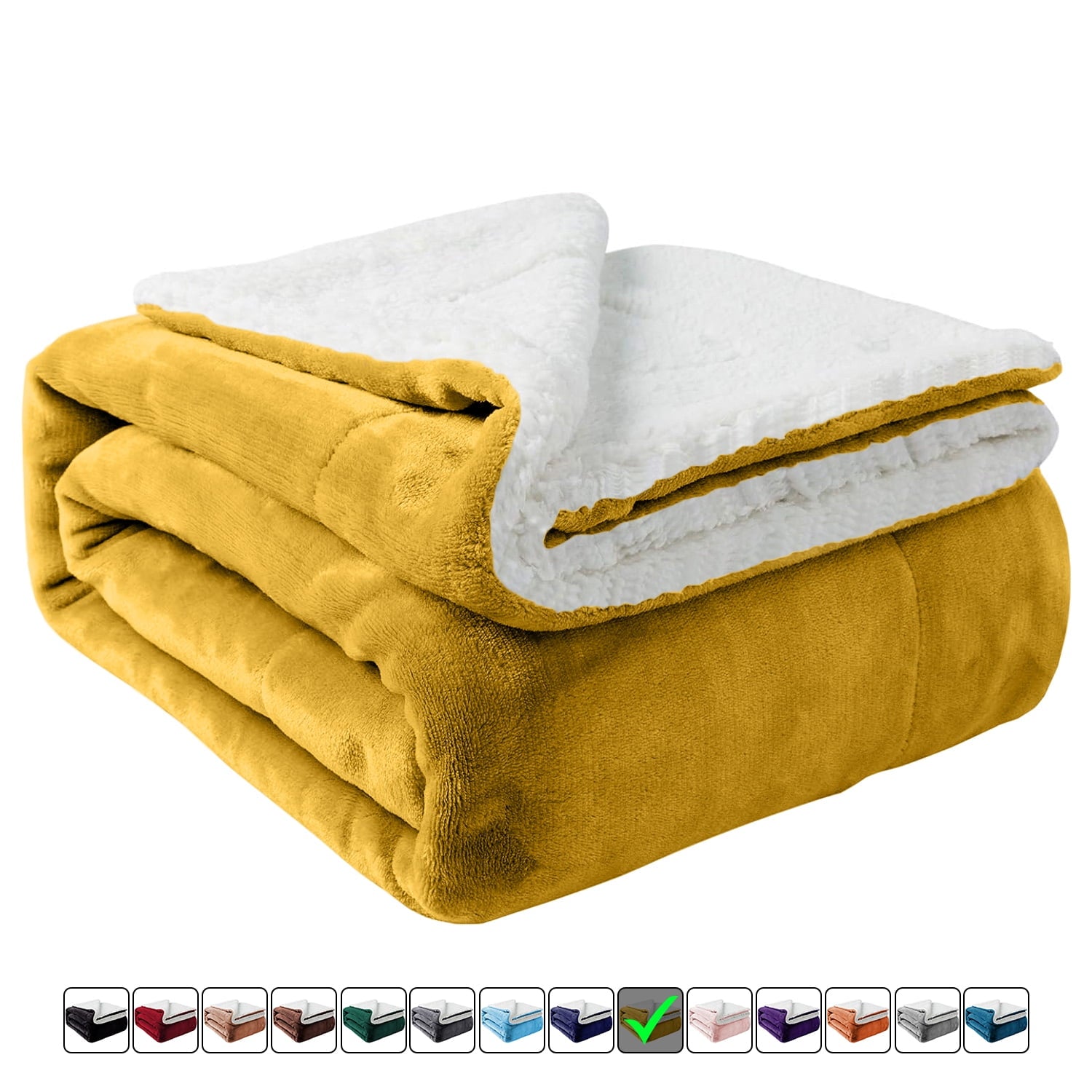 Cozy Fleece Moonlight20015 Sherpa Blanket Fluffy Plush Couch & Travel Blanket Reversible Throw Size Ochre Color - Luxury Knitted Decorative Throw Blanket with Fringes - Default Title