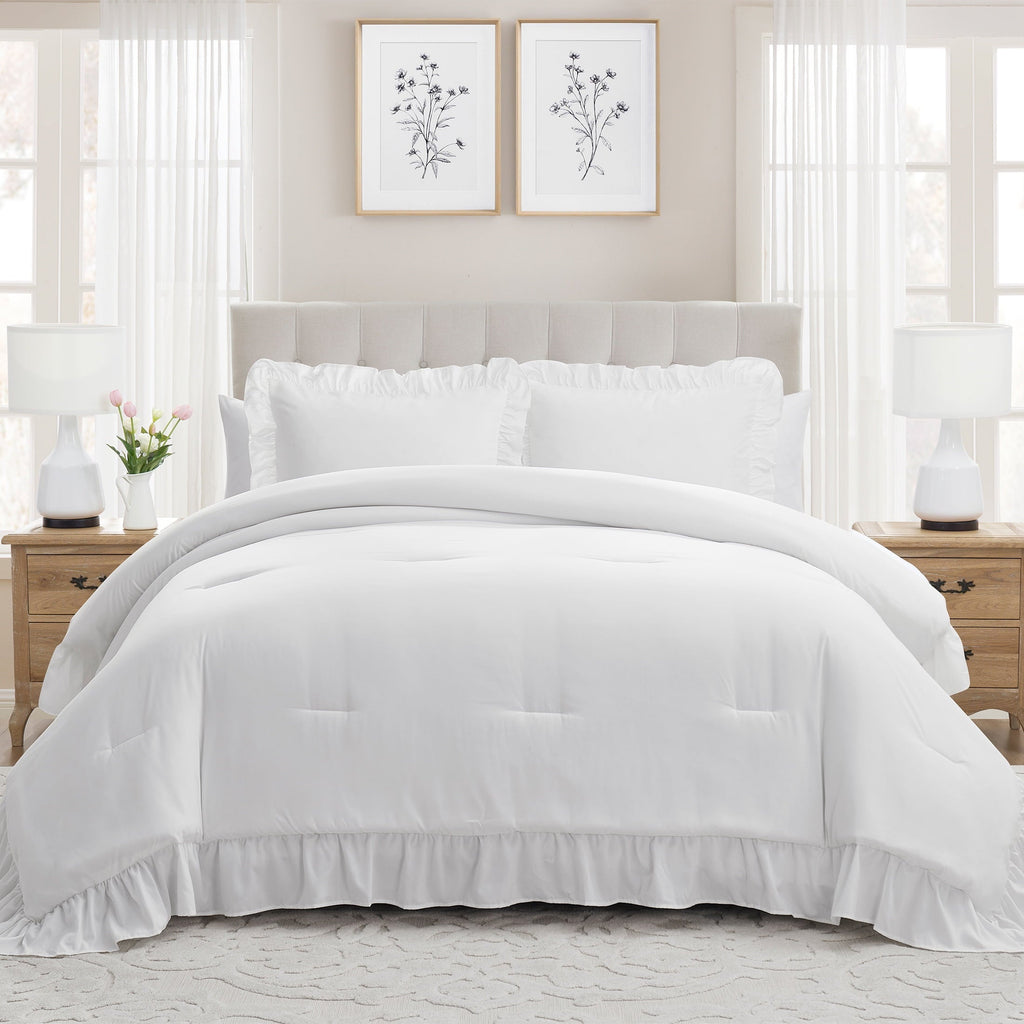 Heavyweight Warmth Full/Queen Comforter Set, All-Season, 3-Piece, White Ruffle - Luxurious Quilted Duvet Cover Set - Default Title