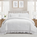 Heavyweight Warmth Full/Queen Comforter Set, All-Season, 3-Piece, White Ruffle - Luxurious Quilted Duvet Cover Set - Default Title