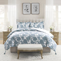 Luxurious Quilted Veronica 3-Piece Blue Floral Cotton Slub Comforter Set, King - Cloud-Like Soft Lightweight Bed Comforter - Default Title