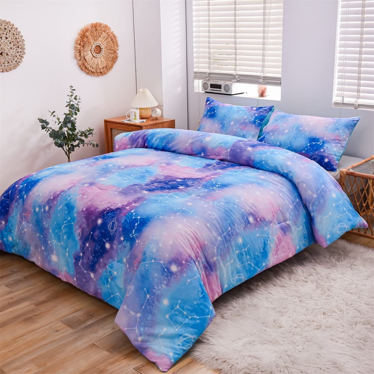 Hypoallergenic Cloud Tie Dye Constellation Ombre Comforter Set Twin Gradient Galaxy Bedding Set Blue Purple - All-Season Down Alternative Comforter Insert - Default Title