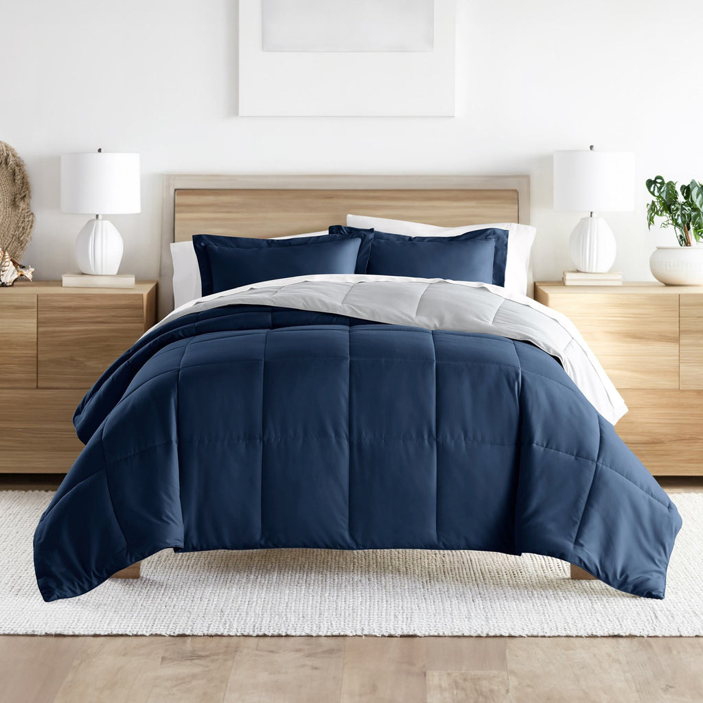 Hypoallergenic Cloud 2-Piece Navy & Gray Reversible Down Alternative Comforter Set, Twin/Twin XL - All-Season Down Alternative Comforter Insert - Default Title