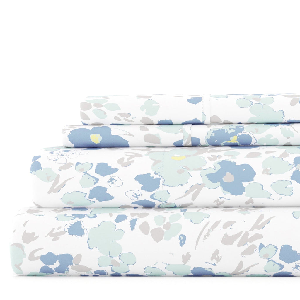 Breathable Luxury 4 Piece Pattern Microfiber Bed Sheets Set, Light Blue Violets, Full - Breathable Egyptian Cotton Flat & Fitted Sheets - Default Title