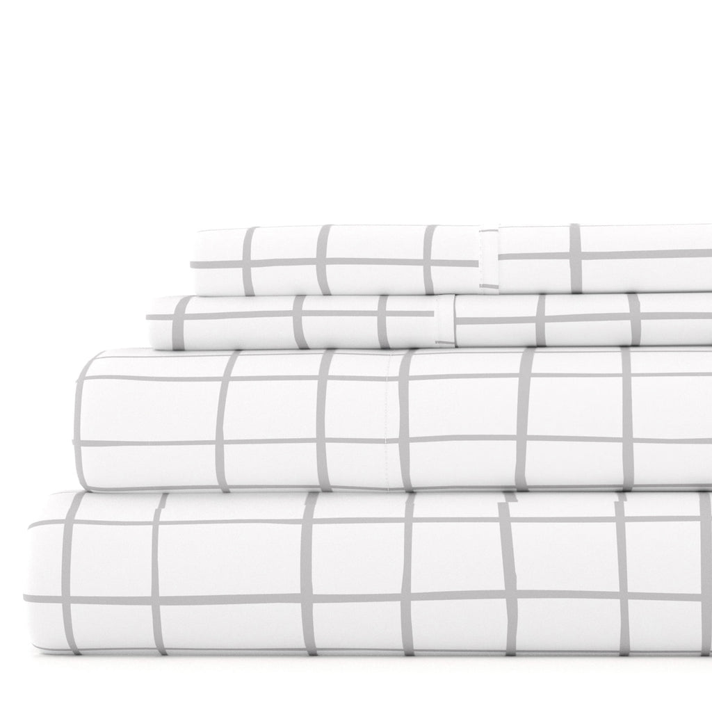 Premium Egyptian Cotton 4 Piece Pattern Microfiber Bed Sheets Set, Light Gray Crossroad, Twin - Premium Ultra-Soft Pillowcase Pair for Sleeping - Default Title