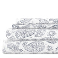 Cooling Sateen 4 Piece Pattern Microfiber Bed Sheets Set, Navy Coarse Paisley, Full - Premium Ultra-Soft Pillowcase Pair for Sleeping - Default Title