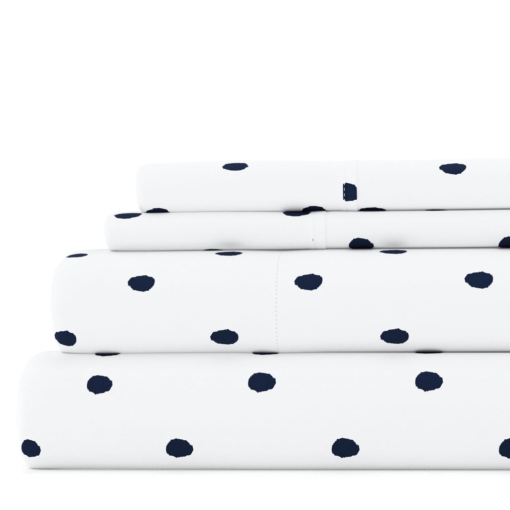 Ultra-Soft 4 Piece Pattern Microfiber Bed Sheets Set, Navy Dots, California King - Luxury Bed Sheet Set with Deep Pockets - Default Title