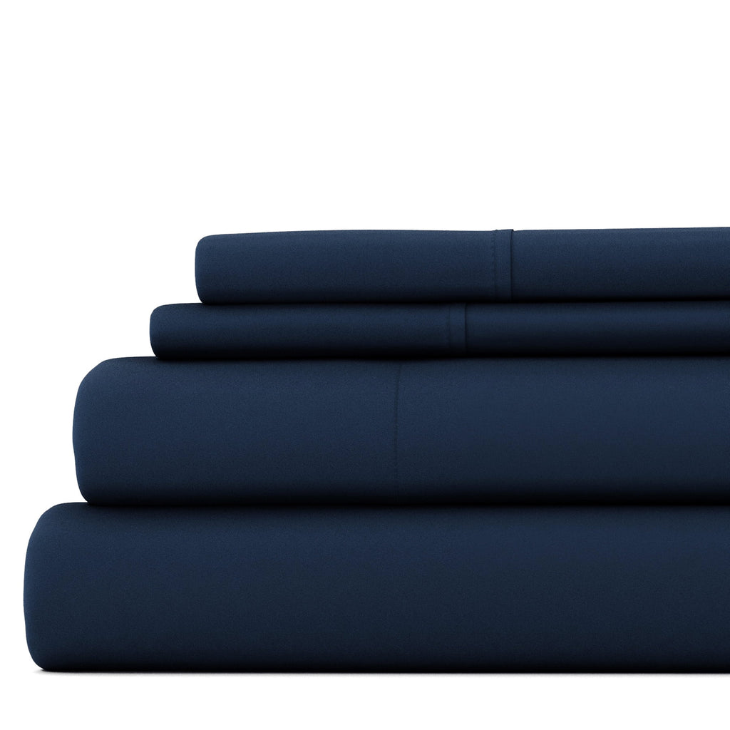 Wrinkle-Resistant 4 Piece Solid Microfiber Bed Sheet Set, Navy, Queen - Cooling Hotel Quality Bedding Sheets and Pillowcases - Default Title