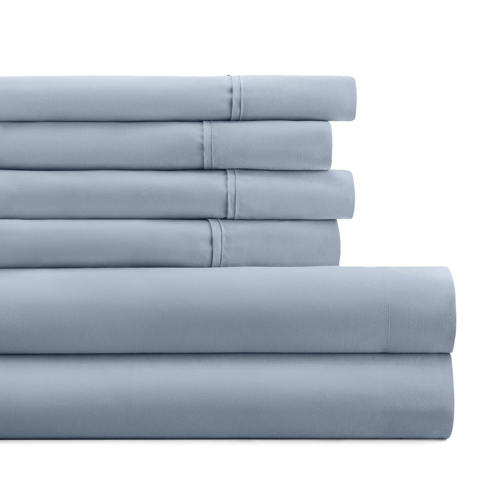 Ultra-Soft Queen, Light Blue Solid Microfiber 6 Piece Bed Sheet Set - Premium Ultra-Soft Pillowcase Pair for Sleeping - Default Title