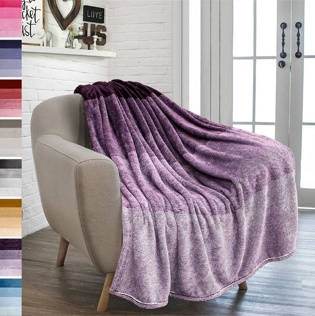 Lightweight Warm Flannel Fleece Ombre Throw Blanket for Couch | Super Soft Cozy Microfiber Couch Blanket | Gradient Decorative Accent ... - Luxury Knitted Decorative Throw Blanket with Fringes - Default Title