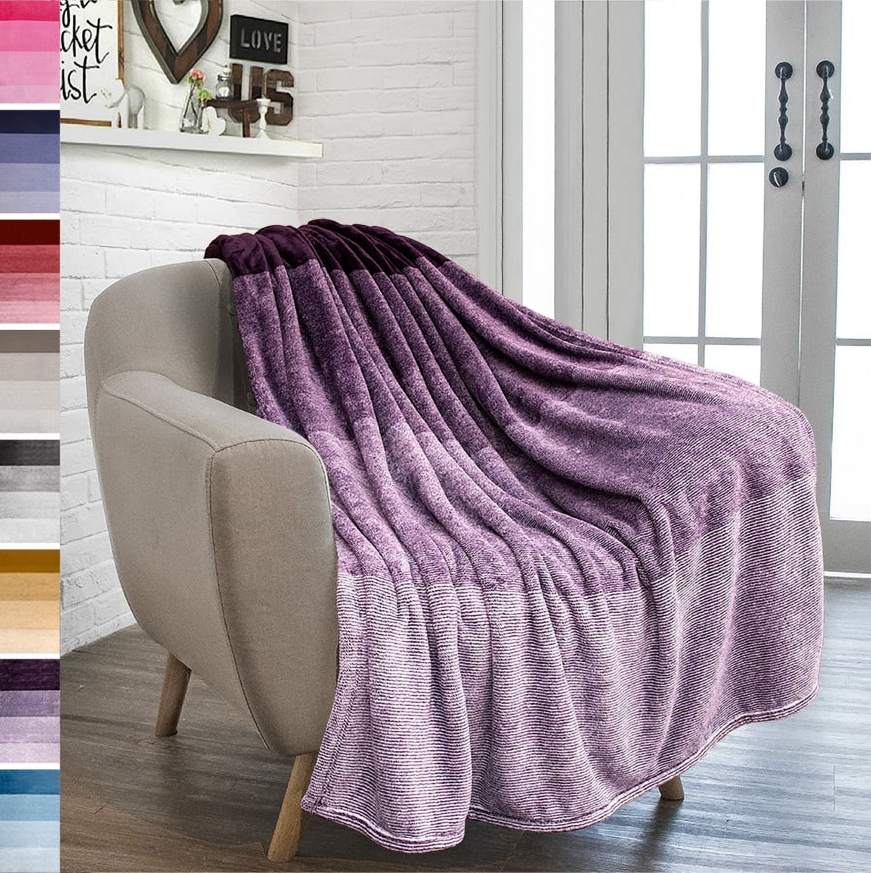 Lightweight Warm Flannel Fleece Ombre Throw Blanket for Couch | Super Soft Cozy Microfiber Couch Blanket | Gradient Decorative Accent ... - Luxury Knitted Decorative Throw Blanket with Fringes - Default Title