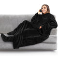 Super Soft Flannel Fleece Blanket with Sleeves, Foot Pockets for Women Men Adults, Plush Wearable Blanket Throw Wrap, Warm Snuggle Blank... - Luxury Knitted Decorative Throw Blanket with Fringes - Default Title