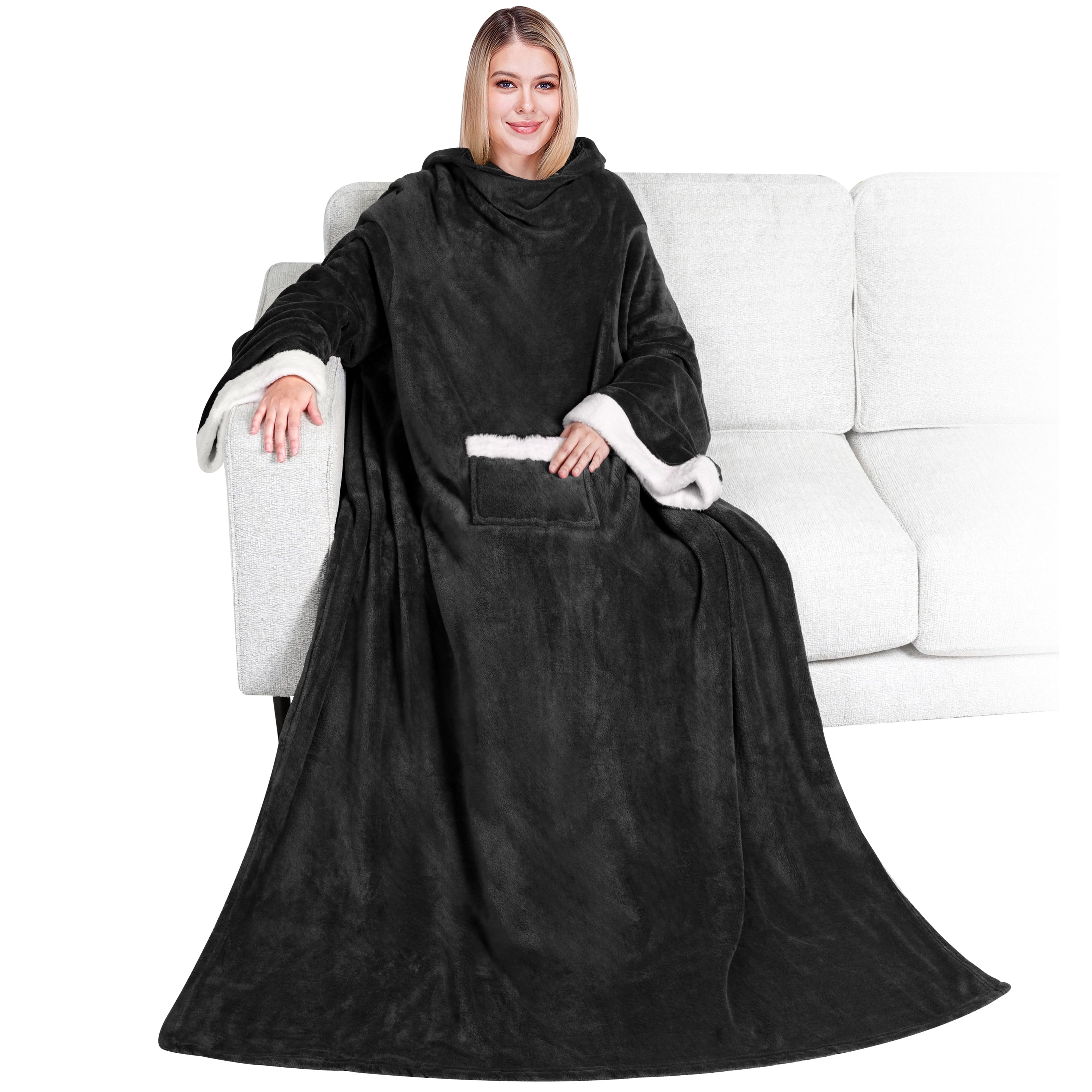 Lightweight Warm Fleece Blanket with Sleeves for Women Men Adults, Wearable Blanket Warm Soft Plush, Snuggle Pocket Sleeved TV Throw W... - Lightweight Plush Warm Blanket for All Seasons - Default Title