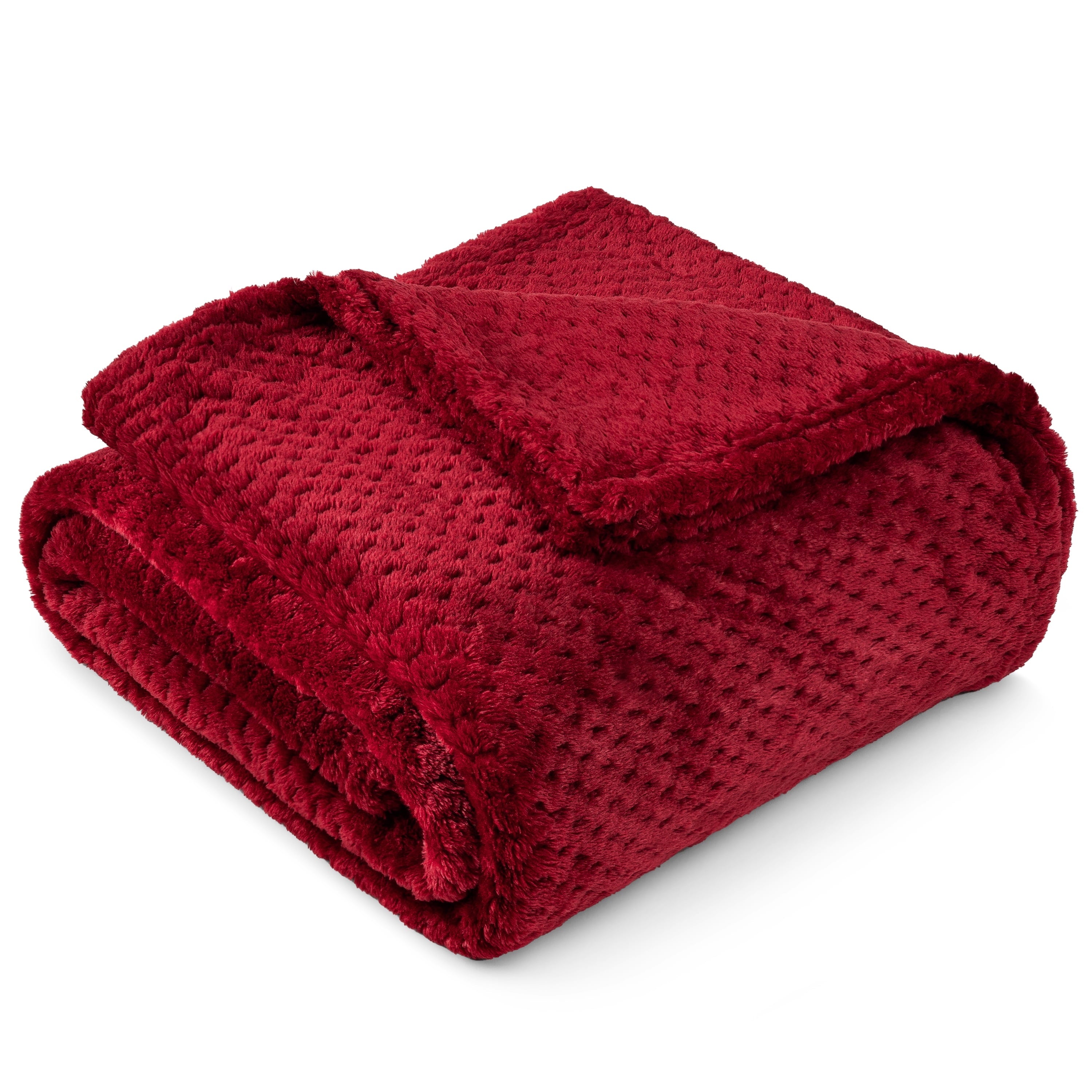 Reversible Sherpa Maroon Red Throw Blanket for Couch, Twin Bed, Soft Fleece Throws for Sofa Chair, Fuzzy Waffle Textured Blanket, Cozy ... - Cozy Fleece Throw Blanket for Couch & Bed - Default Title