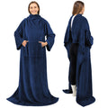 Super Soft Flannel Navy Blue Fleece Wearable Blanket with Sleeves for Adults Women Men, Soft Warm Full Body Wrap Throw, Sweatshirt Pocke... - Cozy Fleece Throw Blanket for Couch & Bed - Default Title