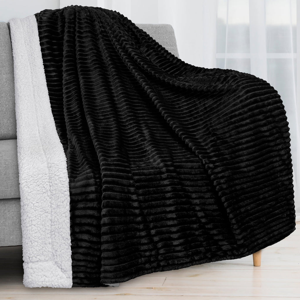 Super Soft Flannel Reversible Sherpa Fleece Throw Blanket Black, Plush Flannel Throw, Ultra Soft Warm Ribbed Microfiber Blanket for Sofa... - Lightweight Plush Warm Blanket for All Seasons - Default Title
