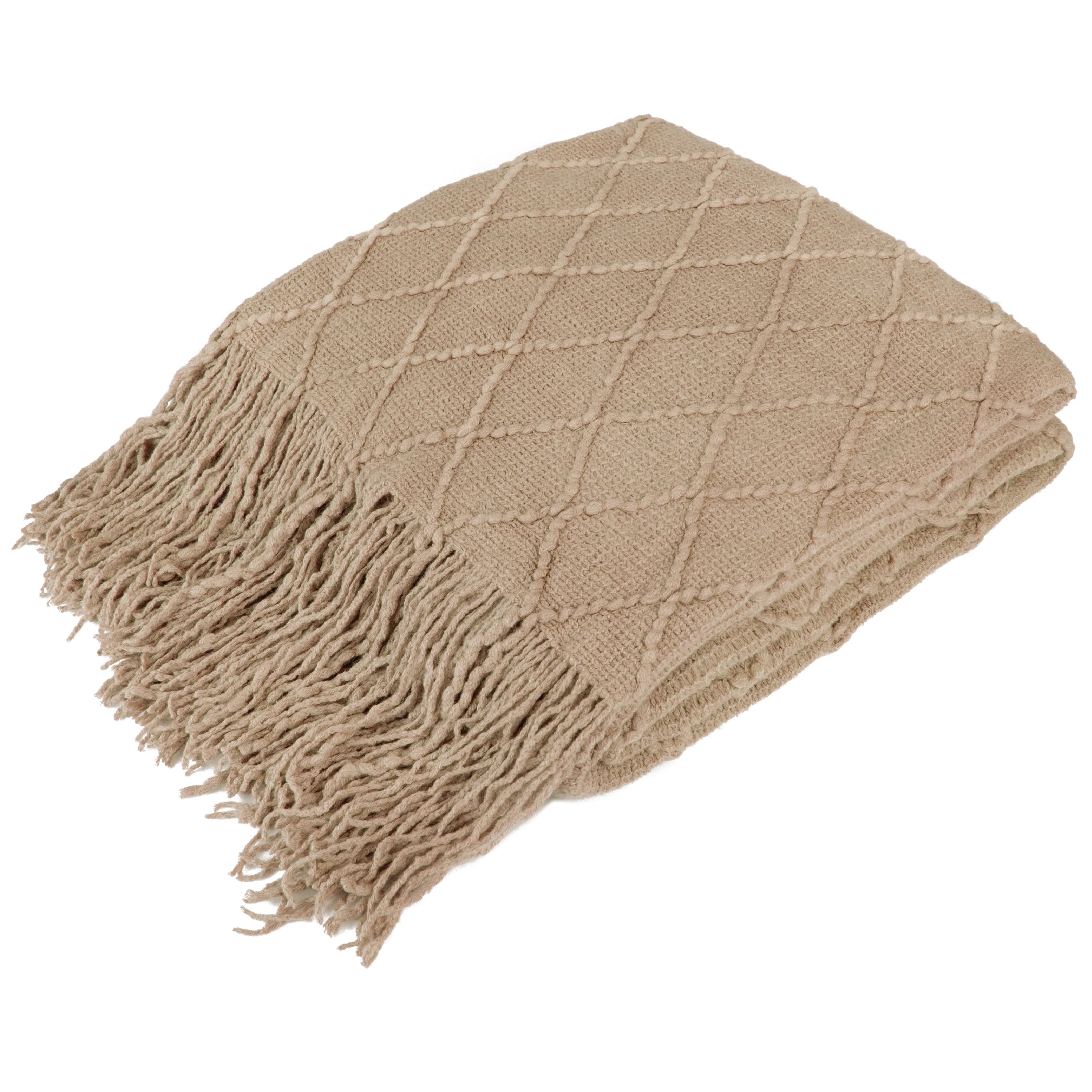 Reversible Sherpa Tan Taupe Knit Throw Blanket for Couch Bed, Soft Knitted Farmhouse Sofa Throw for Living Room, Lightweight Decorative... - Lightweight Plush Warm Blanket for All Seasons - Default Title