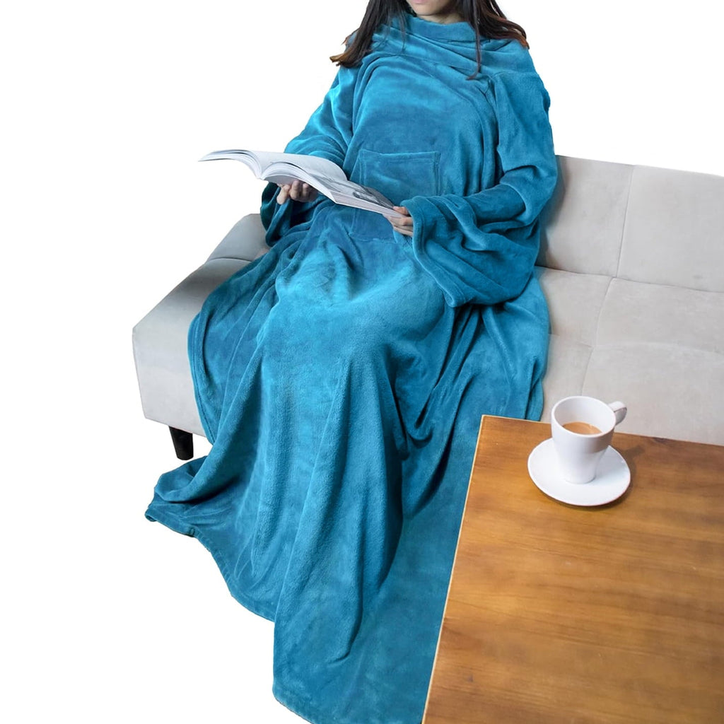 Reversible Sherpa Wearable Blanket with Sleeves for Adult Women Men, Cozy Fleece Warm Wrap Throw Blanket with Arms, Pocket, Gifts for C... - Super Soft Reversible Sherpa Flannel Blanket - Default Title