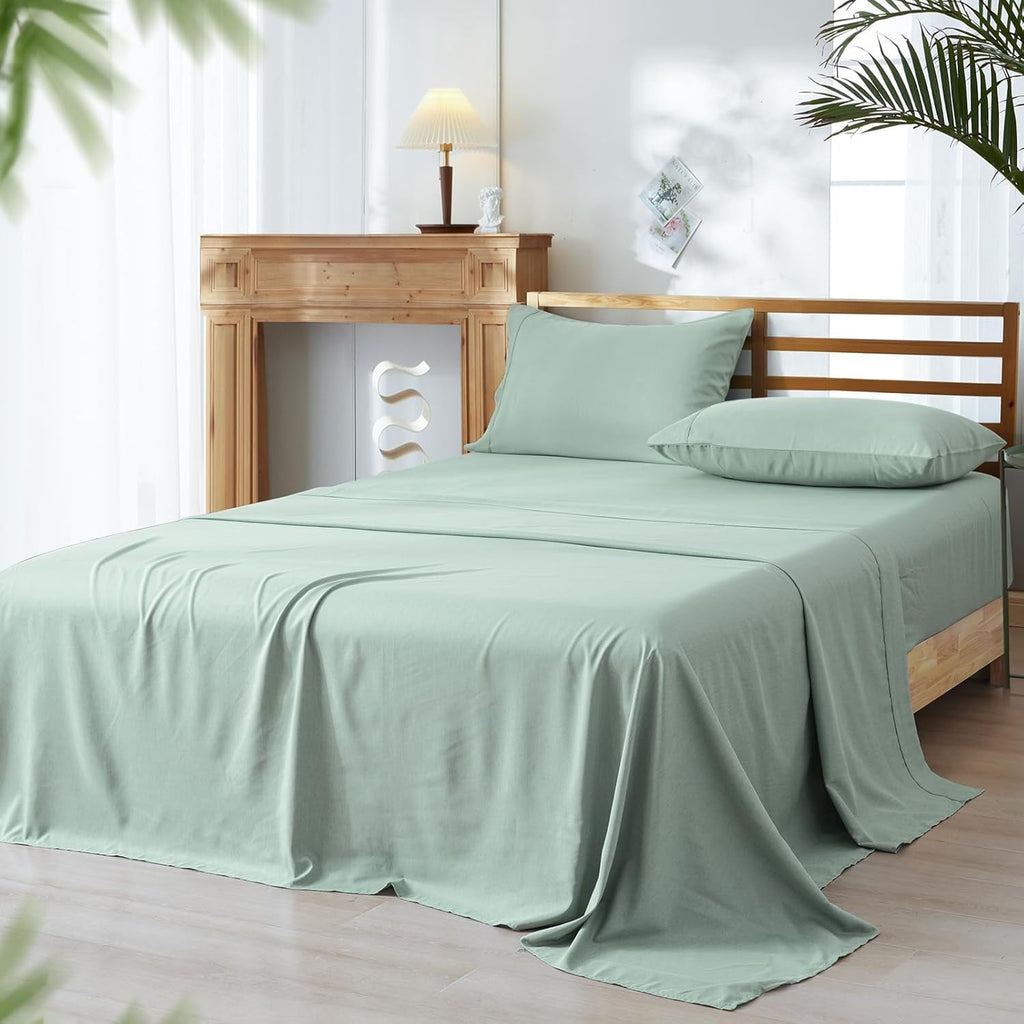Wrinkle-Resistant Bamboo Bed Sheet Sets, 4 Pieces King Silky Soft Bedding Sheets, 1800 Thread Count 16 Inch Deep Pockets, Sage Green - Premium Ultra-Soft Pillowcase Pair for Sleeping - Default Title