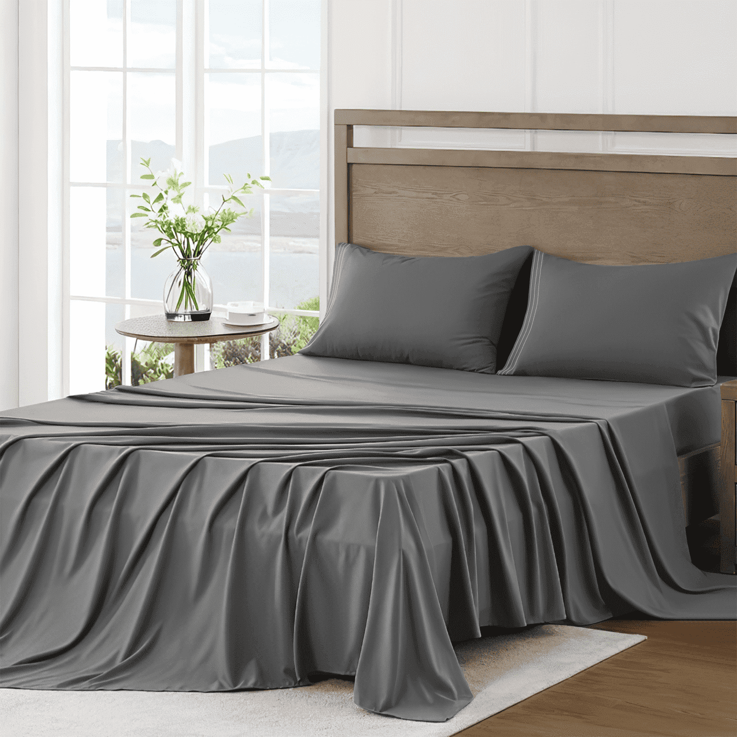 Premium Egyptian Cotton 4 Piece Bed Sheet Set, Queen Size Upgraded Cooling Deep Pocket Comfy Breathable Hotel Luxury Bedding, Extra Soft Wrin... - Premium Ultra-Soft Pillowcase Pair for Sleeping - Default Title