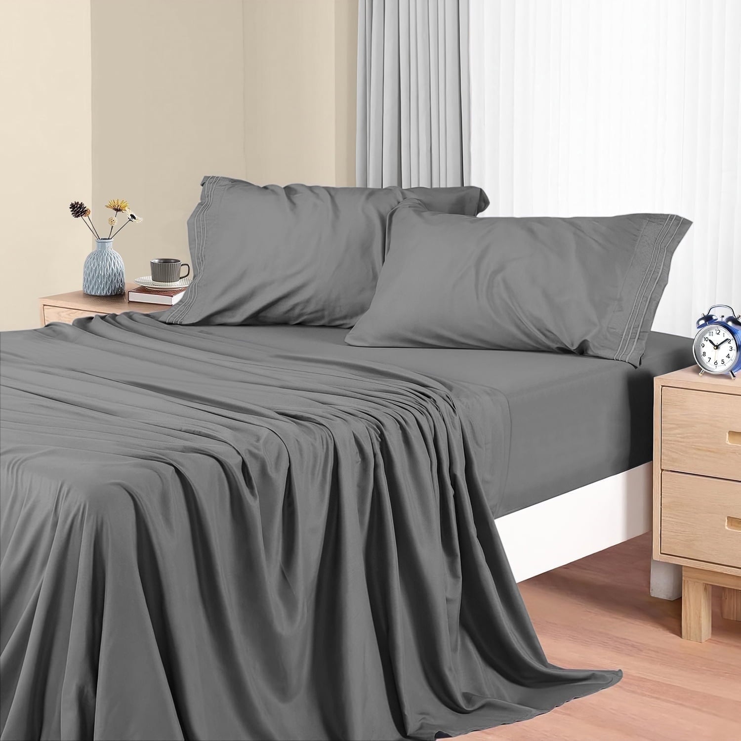Wrinkle-Resistant Size, Microfiber Cooling , Breathable & Hypoallergenic 4 Pieces Luxury Soft Sheet Set, Mattress Fitted up... - Breathable Egyptian Cotton Flat & Fitted Sheets - Default Title