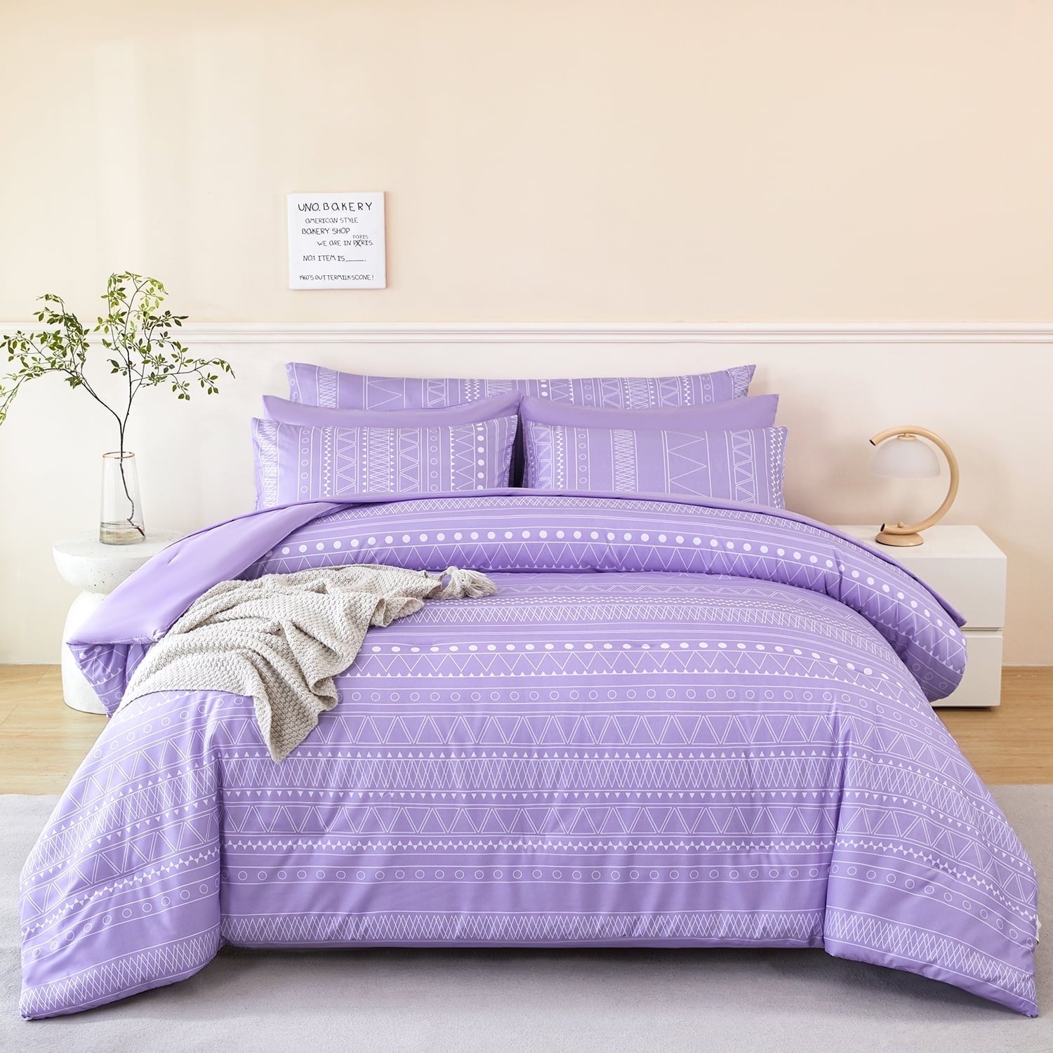 All-Season 8-Pieces Boho Bedding Set Full Lavender Striped Bed in a Bag for Girls Women Soft Fluffy Purple Comforter Set with Sh... - Hypoallergenic Ultra-Fluffy Quilt for Winter - Default Title