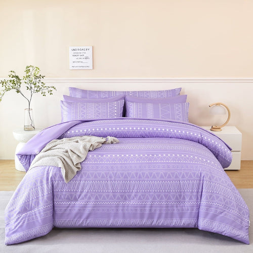 All-Season 8-Pieces Boho Bedding Set Full Lavender Striped Bed in a Bag for Girls Women Soft Fluffy Purple Comforter Set with Sh... - Hypoallergenic Ultra-Fluffy Quilt for Winter - Default Title